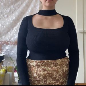 bershka cut out long sleeve crop top